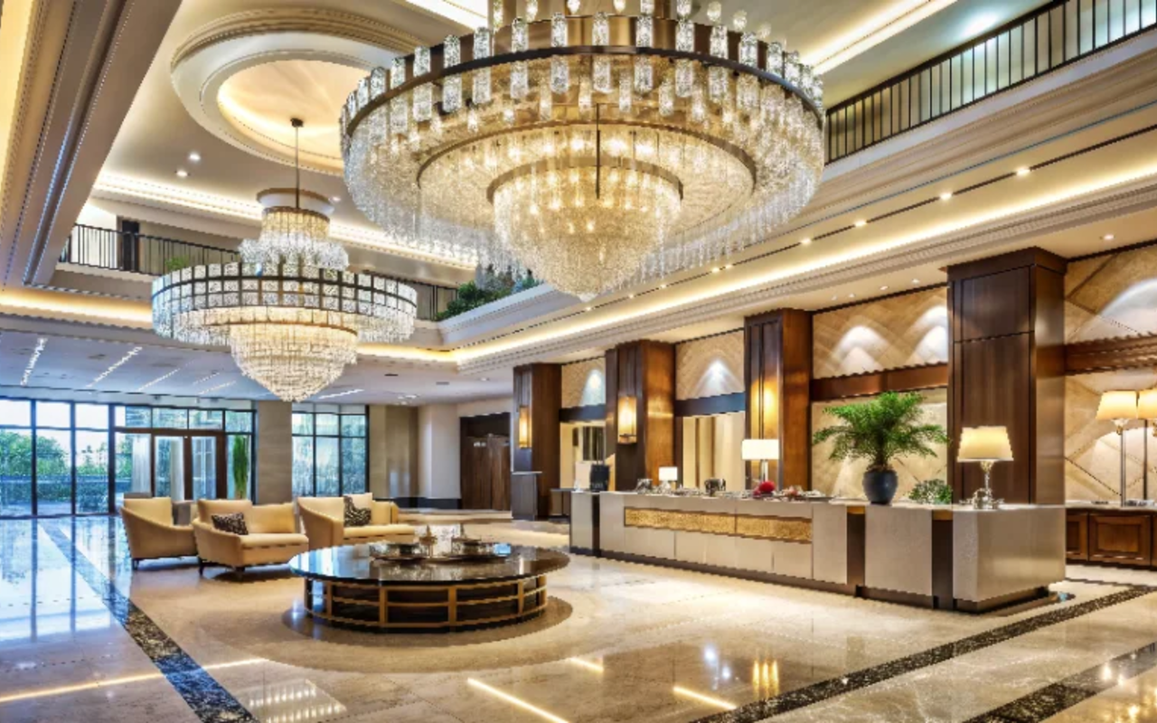 Resort lobby or suite with installed art program