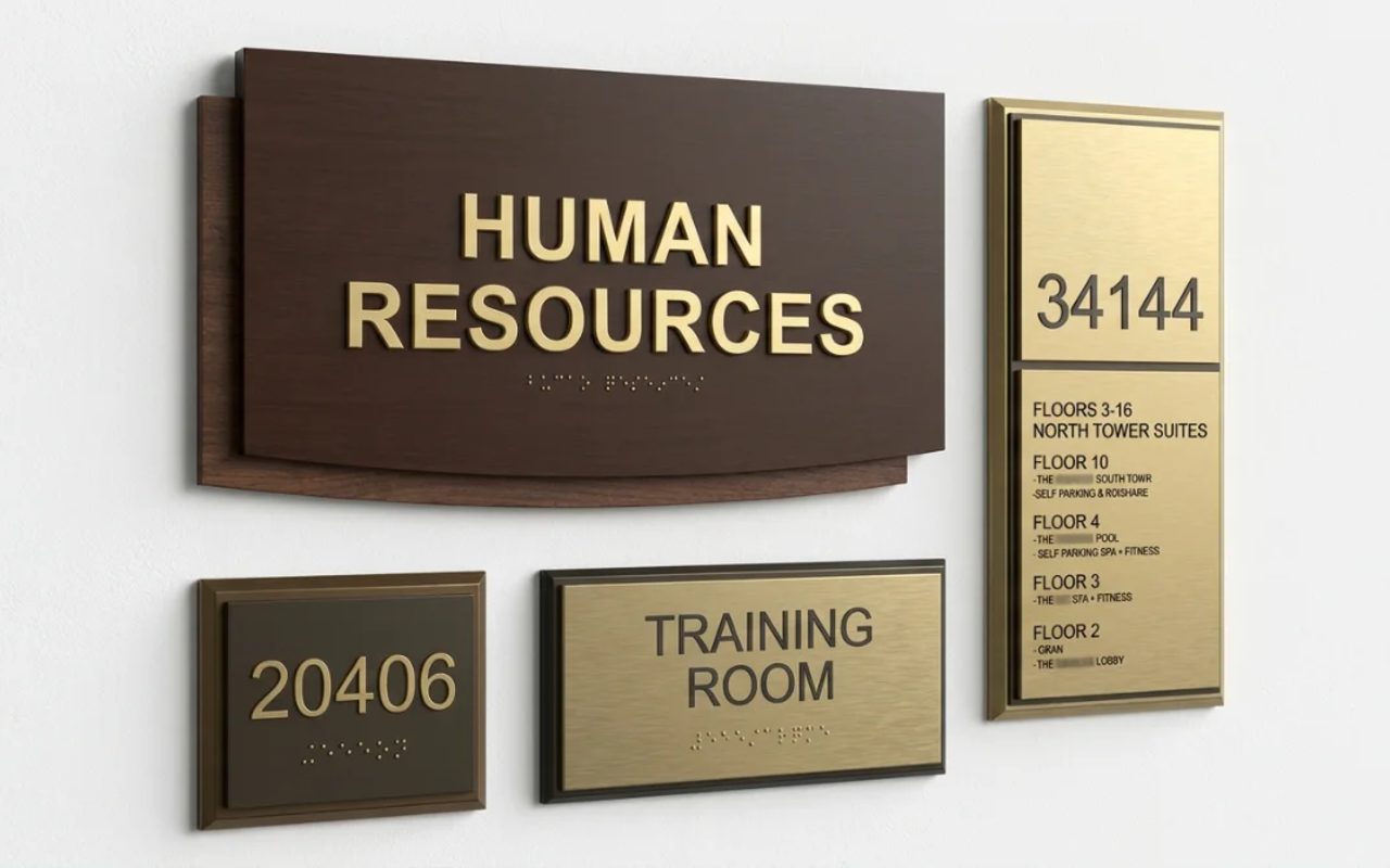 Room ID plaque installed beside a door